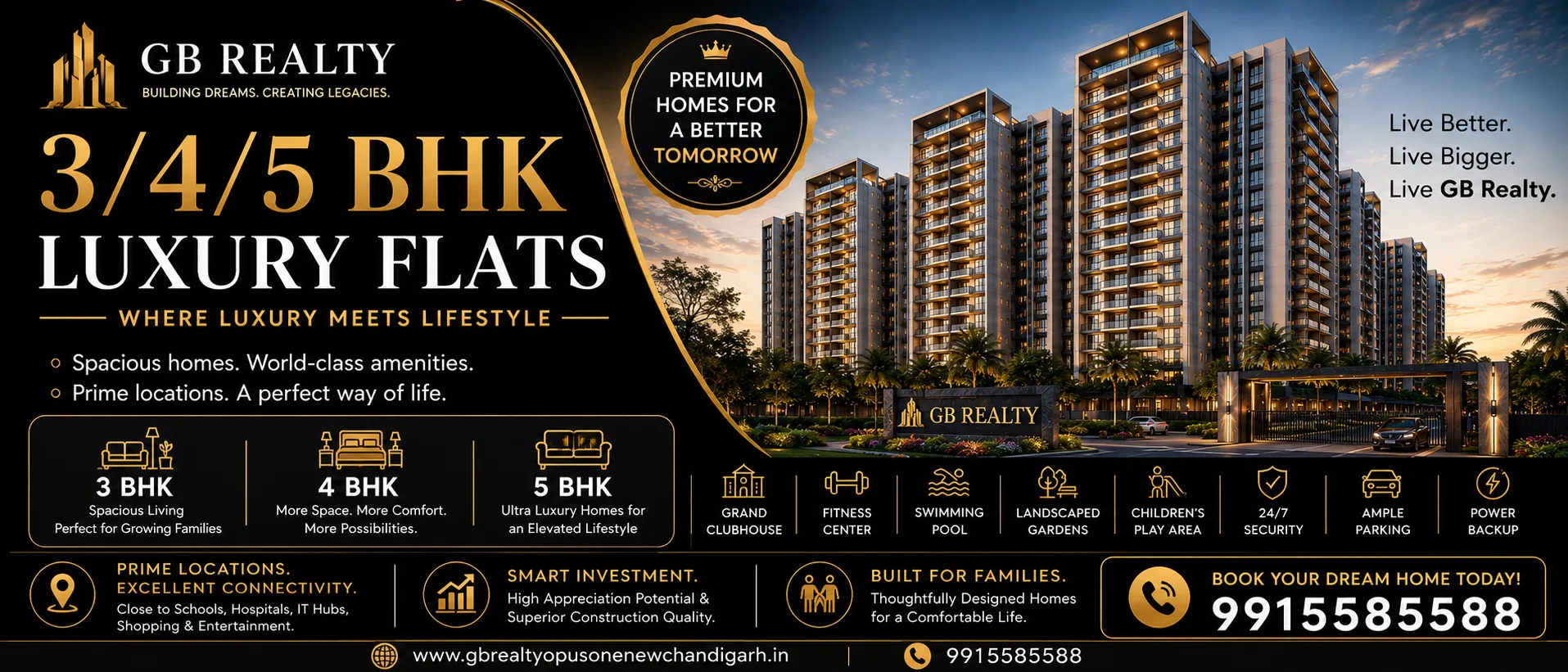 3/4/5 BHK Luxury Flats by GB Realty Opus One | Book Inventory@99155-85588